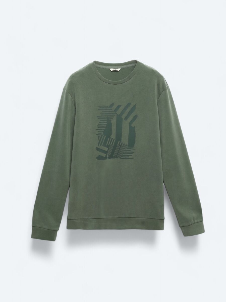 Khaki Crew Neck Printed Sweatshirt - 6