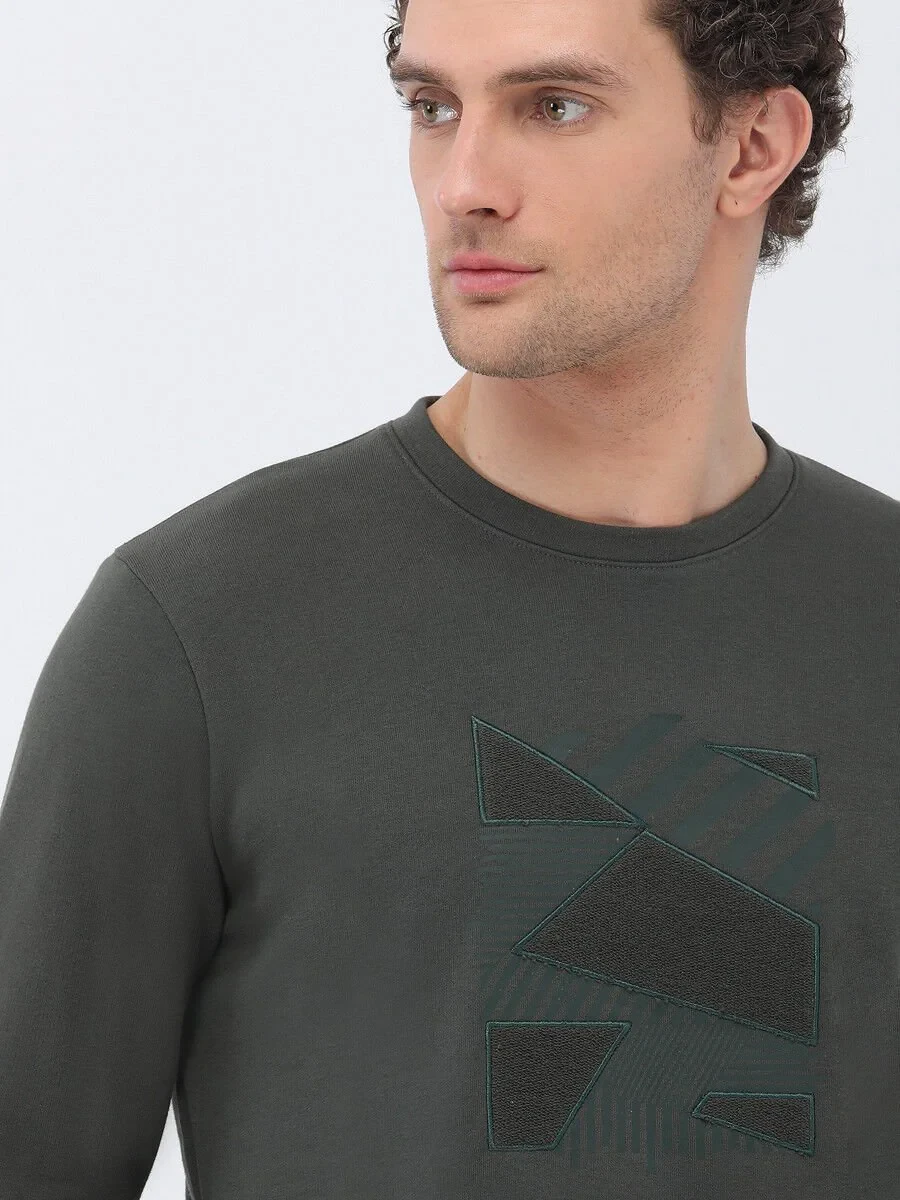 Khaki Crew Neck Sweatshirt - 1