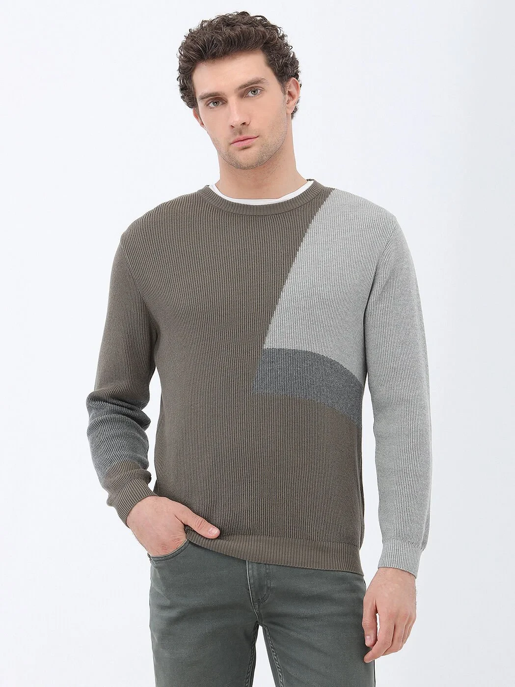 Khaki Knitwear Sweatshirt - 1