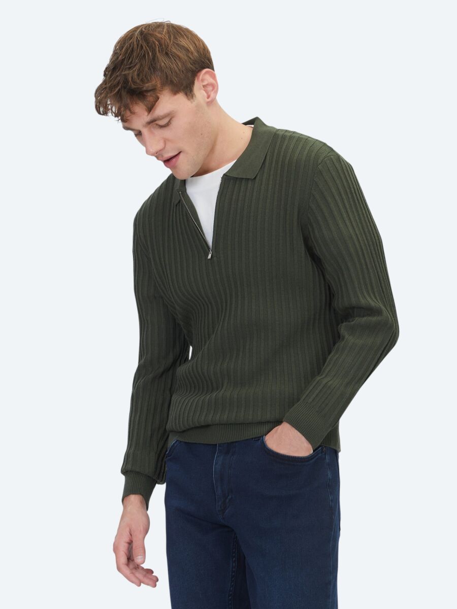 Khaki Knitwear Sweatshirt - 1