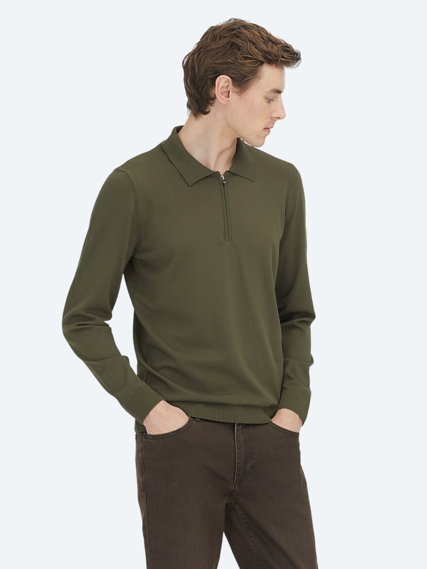 Khaki Knitwear Sweatshirt - 4