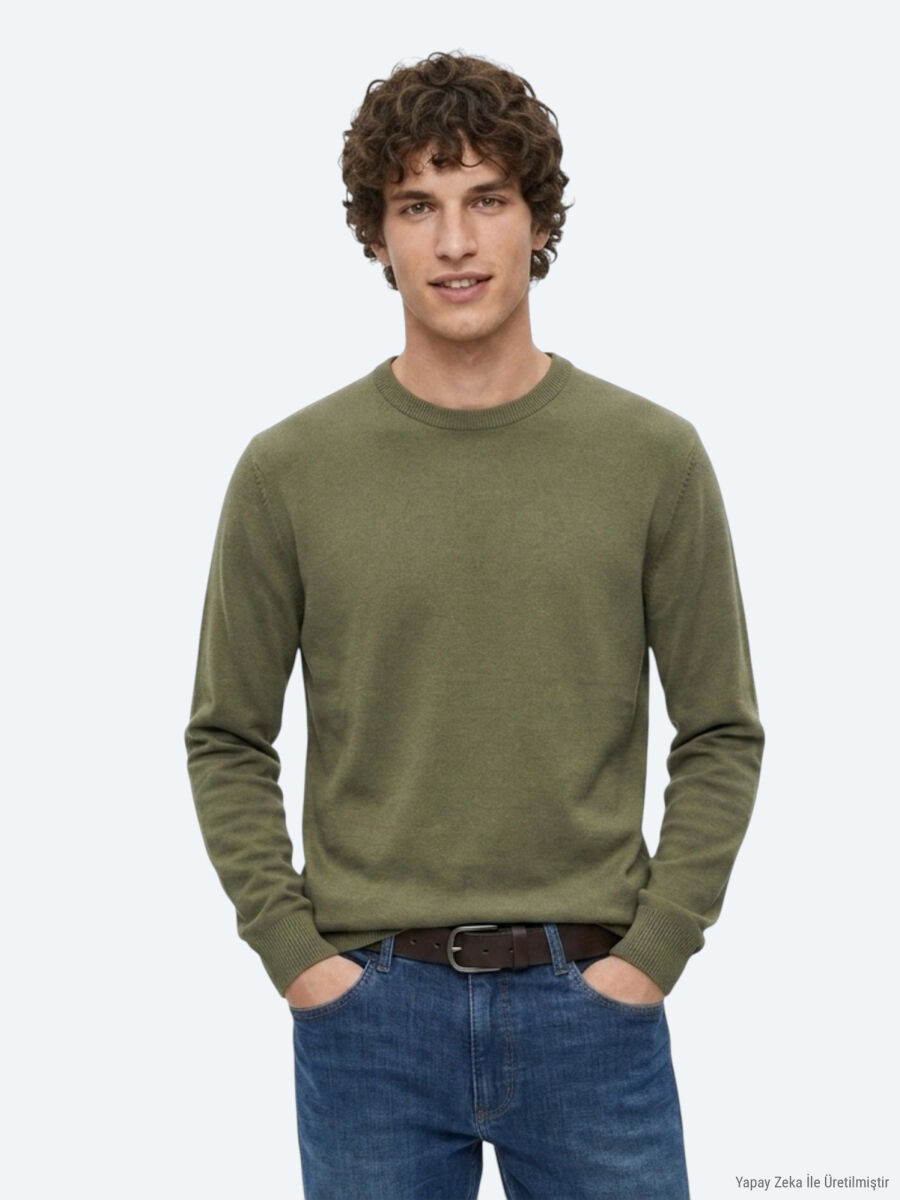 Khaki Knitwear Sweatshirt - 1