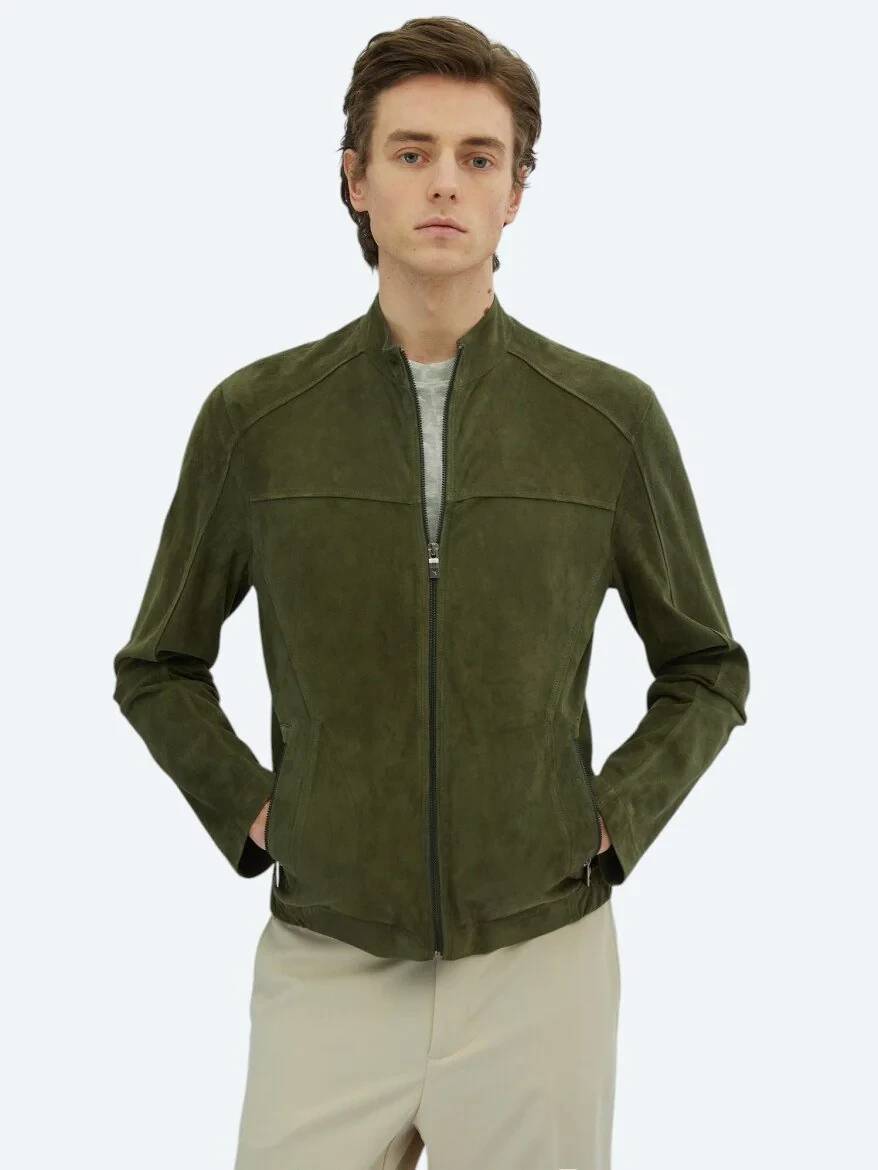 Khaki Leather Coat - 1