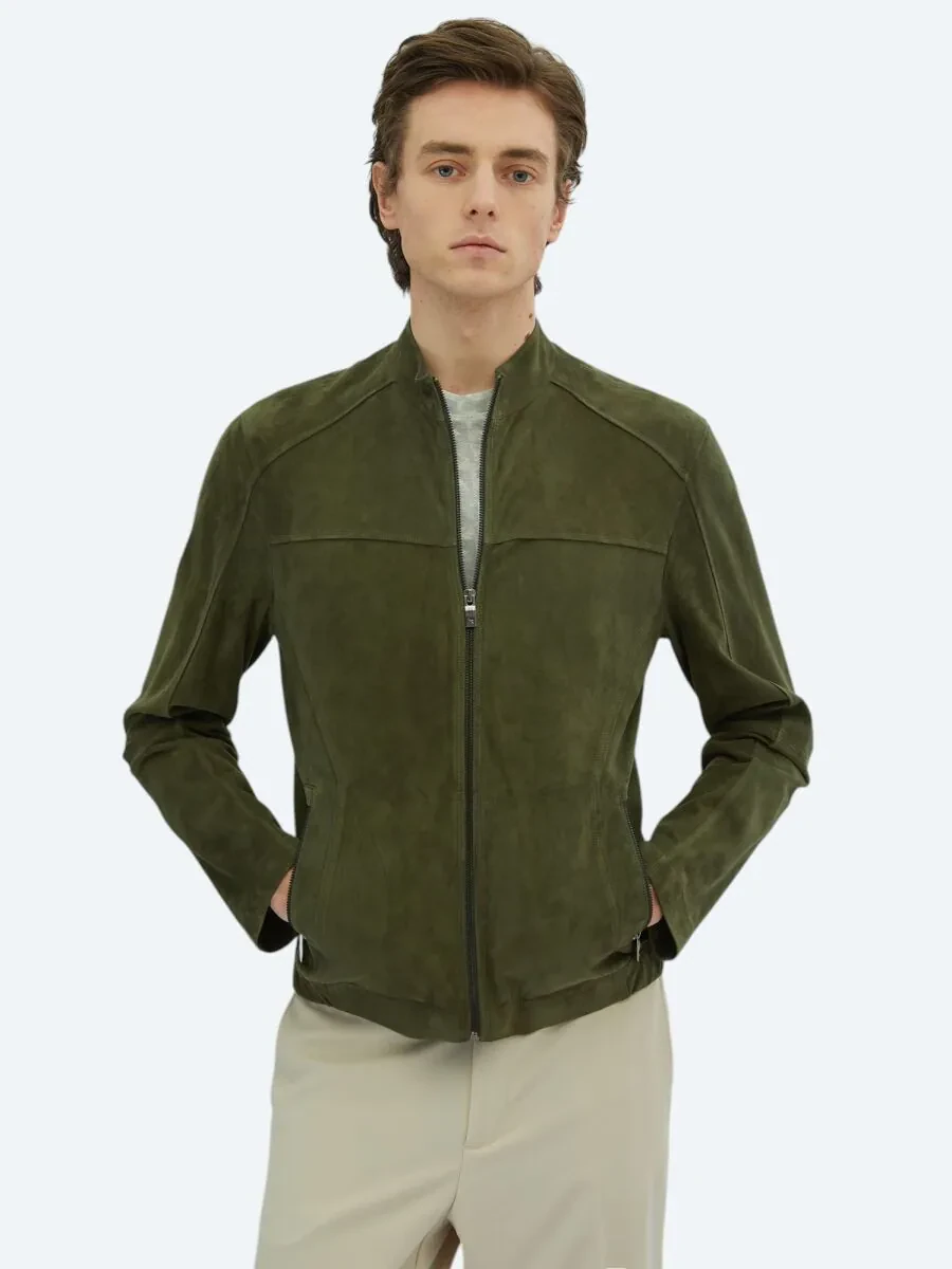 Khaki Leather Coat - 1
