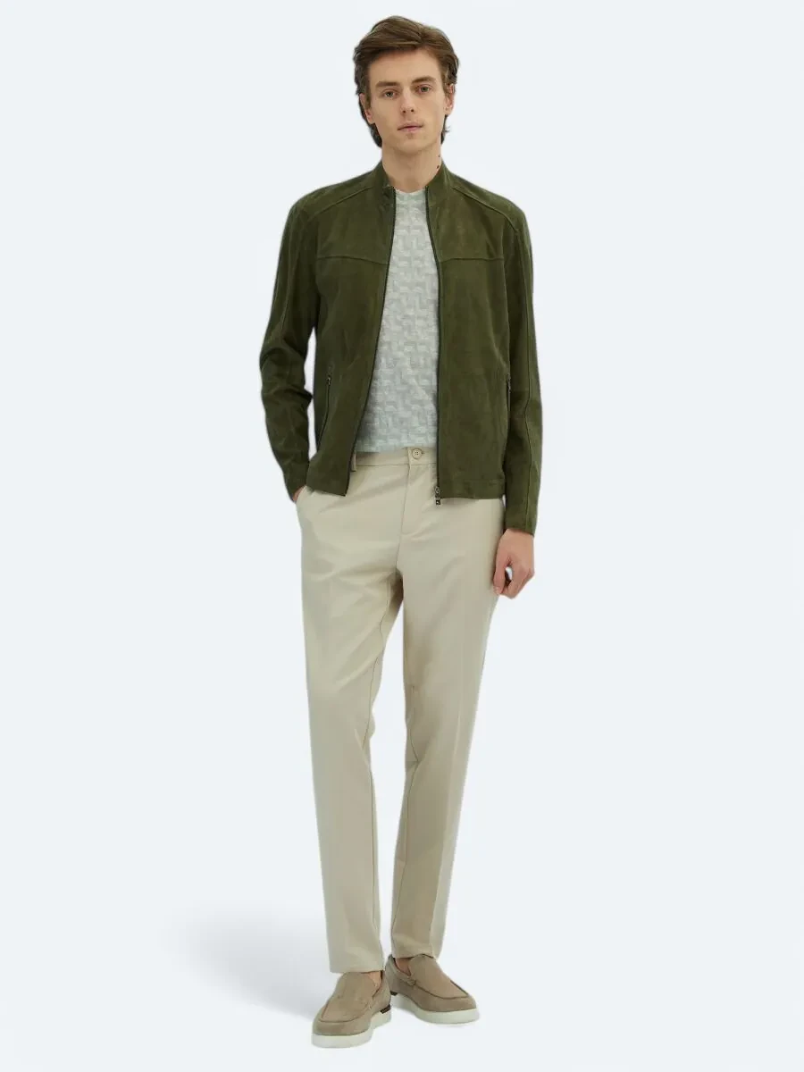 Khaki Leather Coat - 2