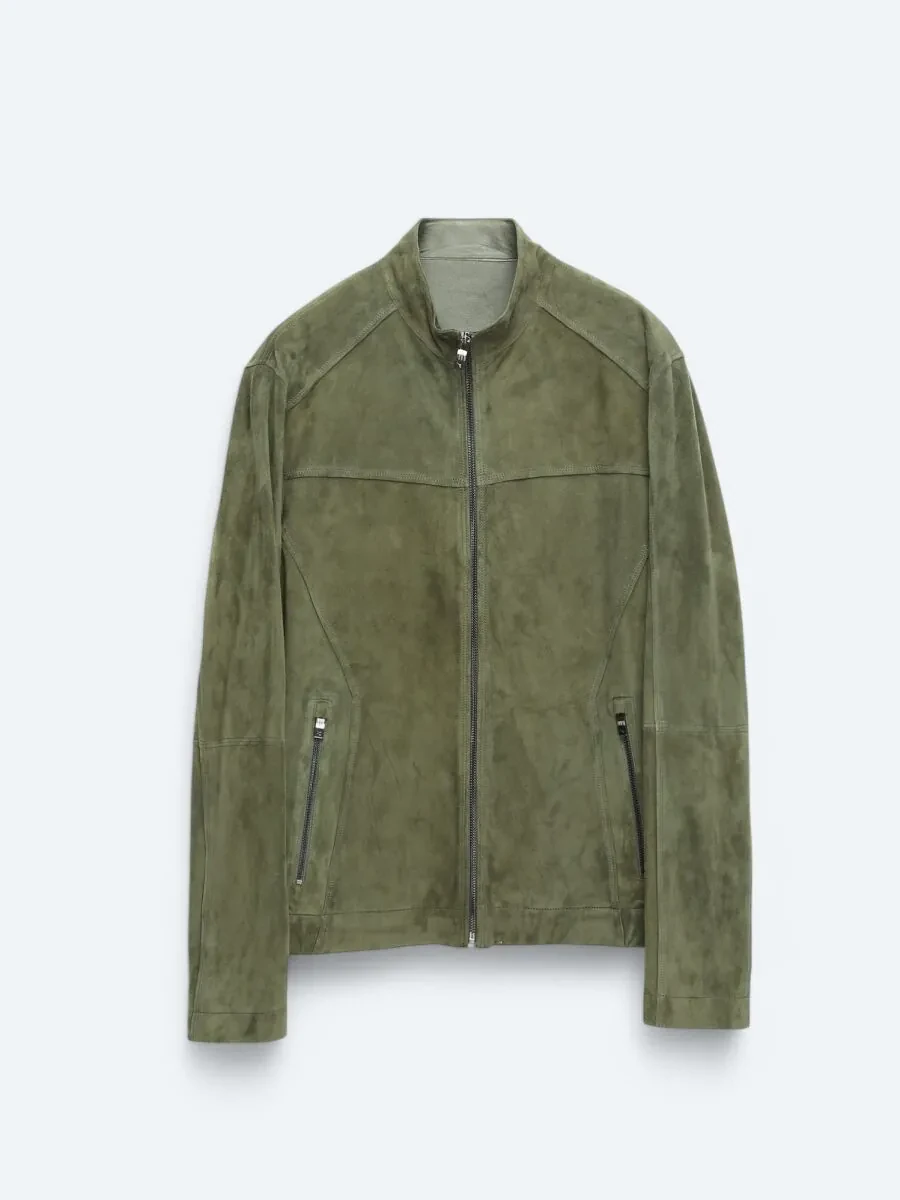 Khaki Leather Coat - 6