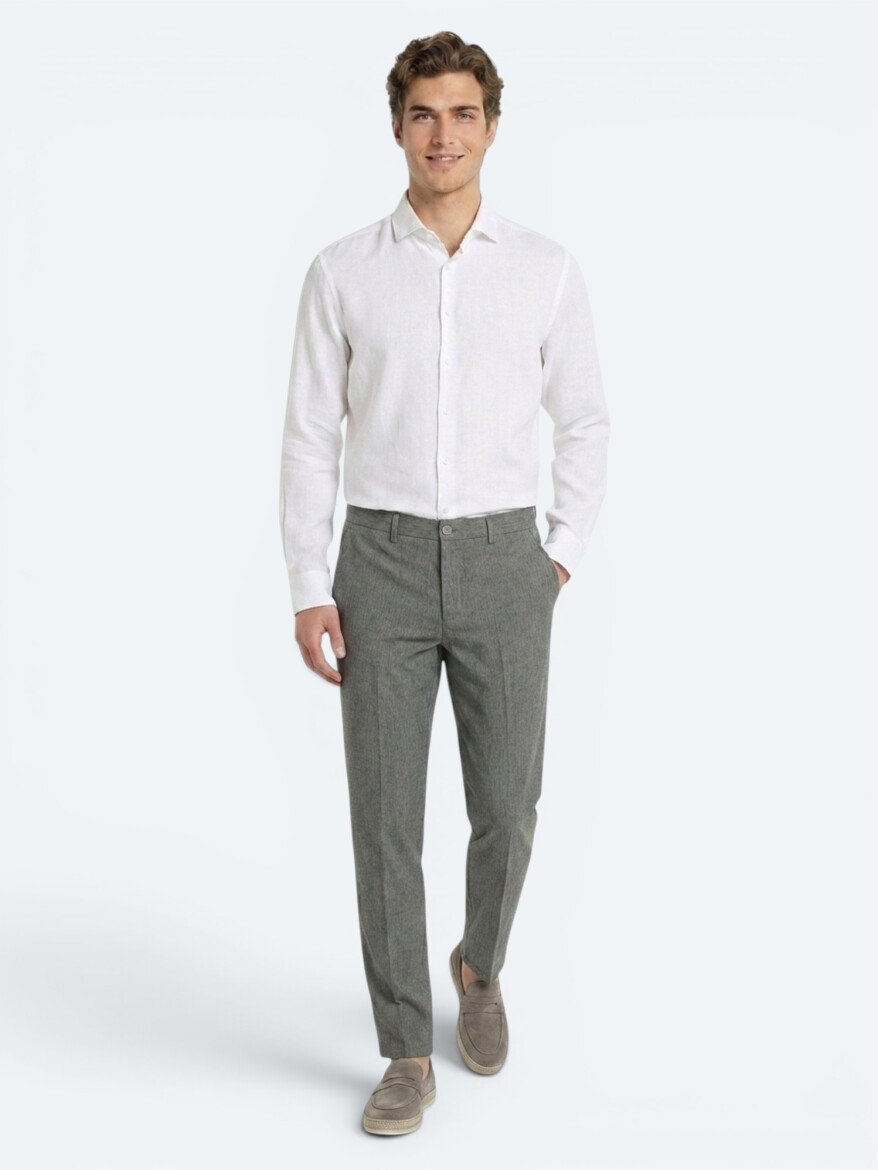 Khaki Material Relaxed Fit Casual Linen Blended Trousers - 1