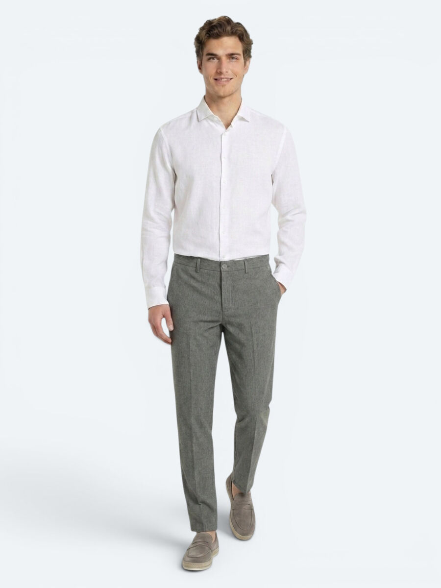 Khaki Material Relaxed Fit Casual Linen Blended Trousers - 1