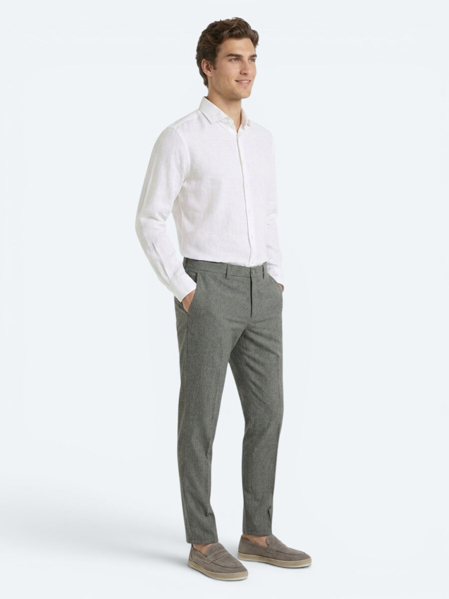 Khaki Material Relaxed Fit Casual Linen Blended Trousers - 3