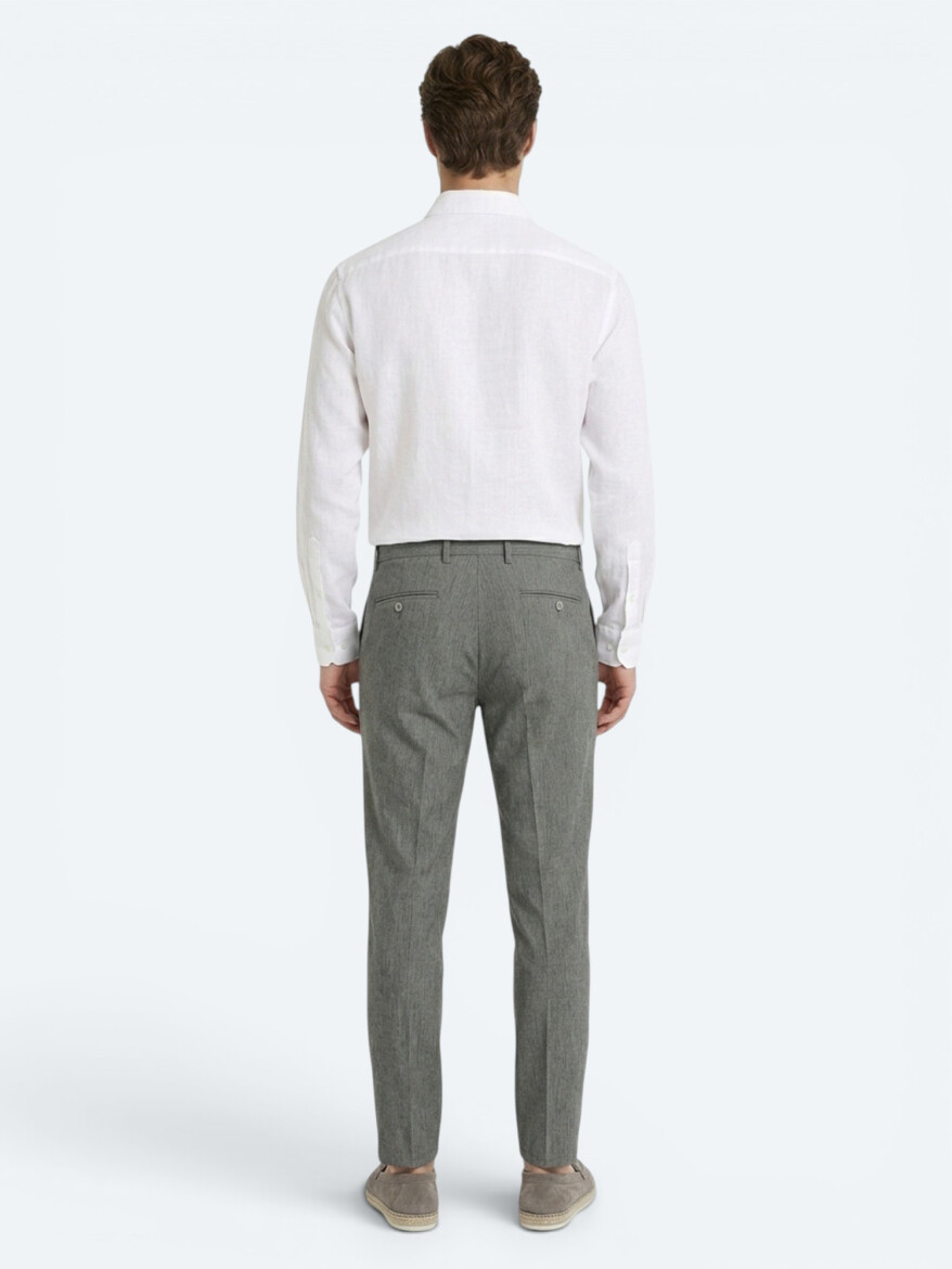 Khaki Material Relaxed Fit Casual Linen Blended Trousers - 5