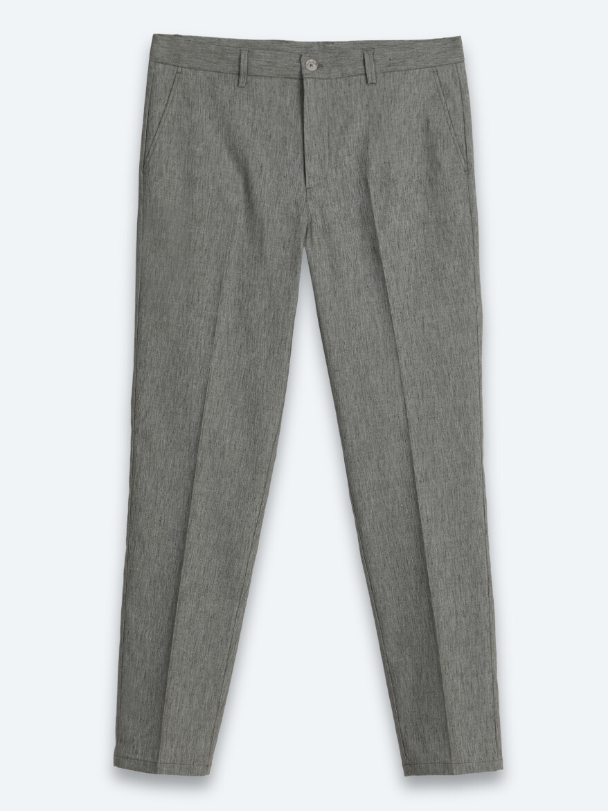 Khaki Material Relaxed Fit Casual Linen Blended Trousers - 6