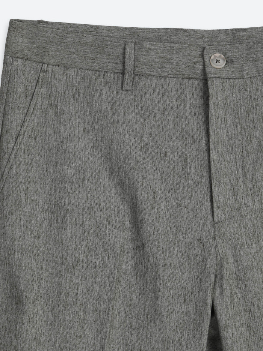 Khaki Material Relaxed Fit Casual Linen Blended Trousers - 7