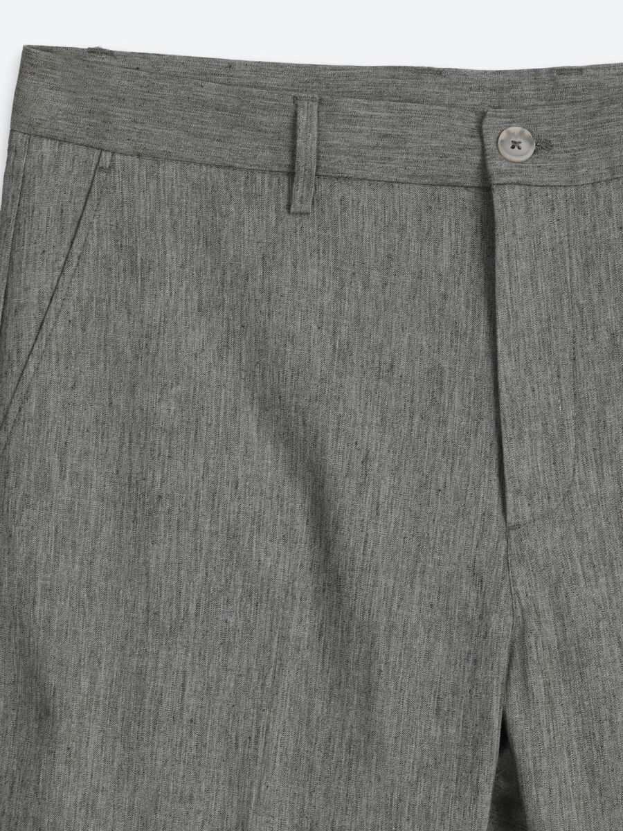Khaki Material Relaxed Fit Casual Linen Blended Trousers - 7