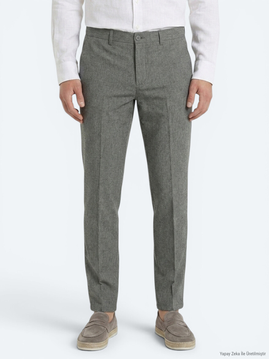 Khaki Material Relaxed Fit Casual Linen Blended Trousers - 2