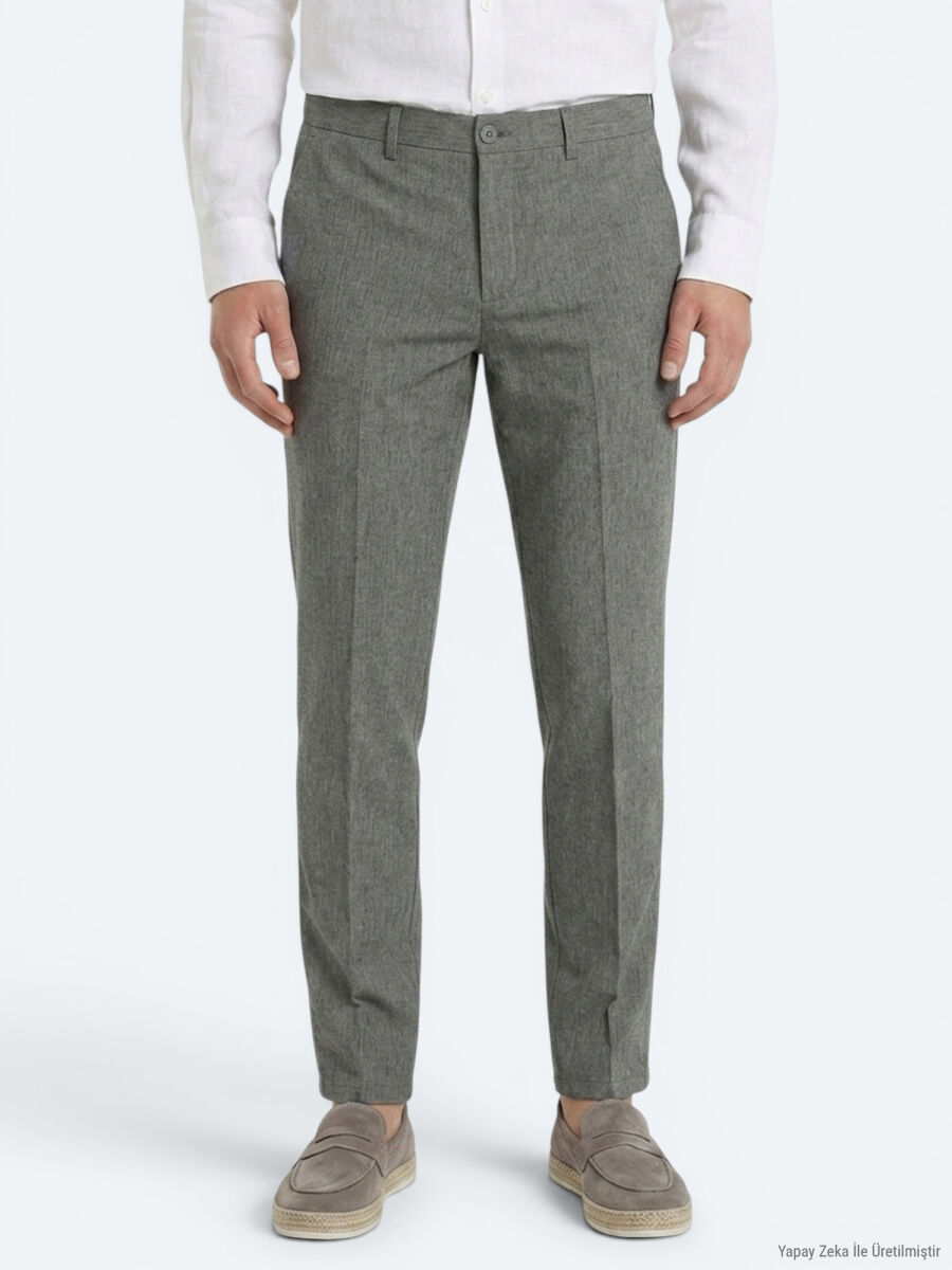 Khaki Material Relaxed Fit Casual Linen Blended Trousers - 2