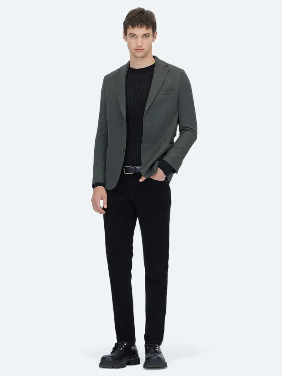 Khaki Modern Fit Wool Blended Jacket - 2