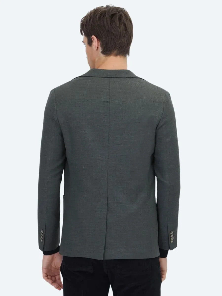 Khaki Modern Fit Wool Blended Jacket - 6