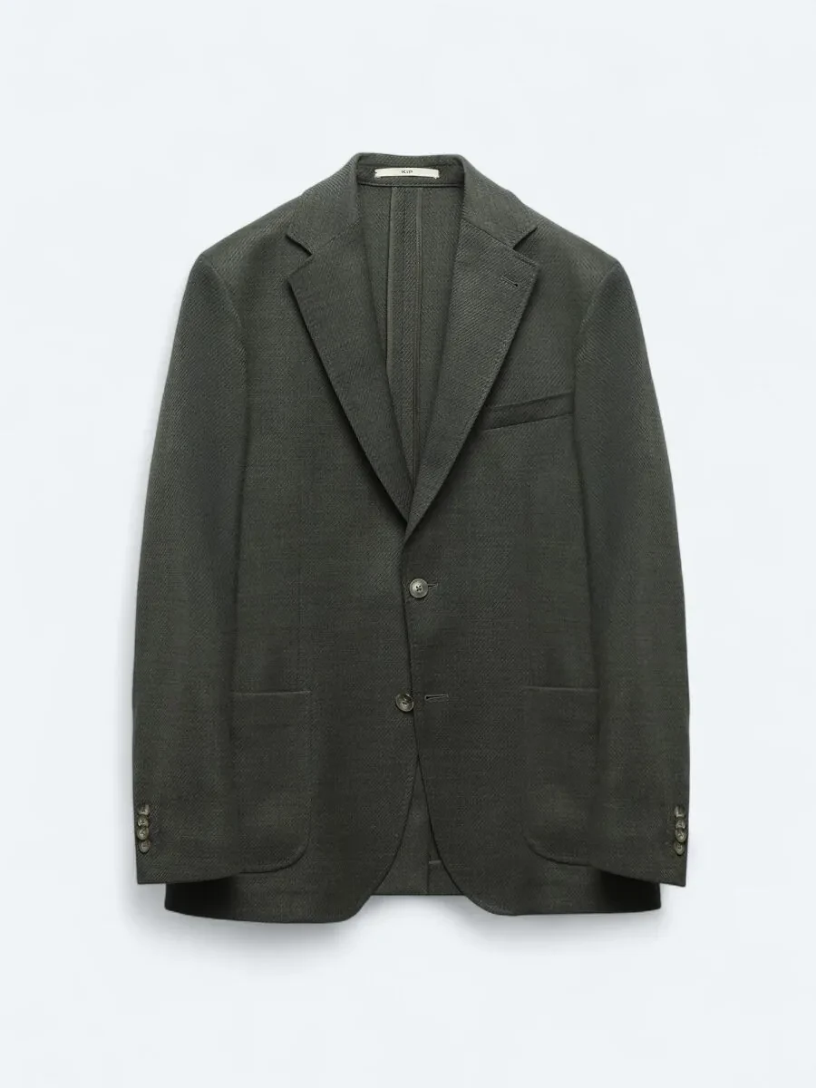 Khaki Modern Fit Wool Blended Jacket - 7