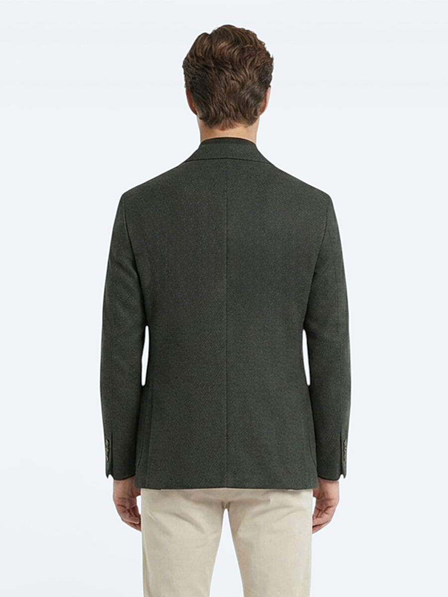 Khaki Modern Fit Wool Blended Jacket - 4