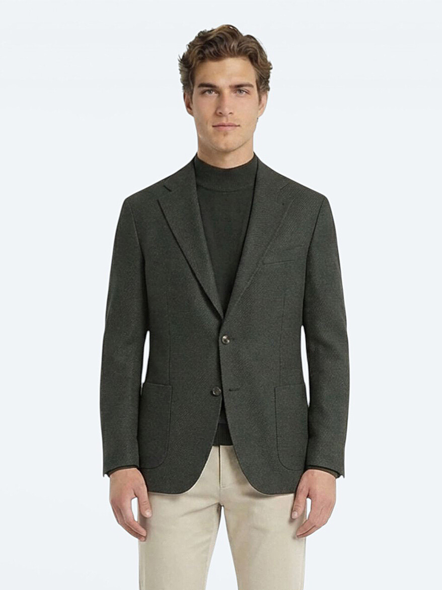 Khaki Modern Fit Wool Blended Jacket - 3