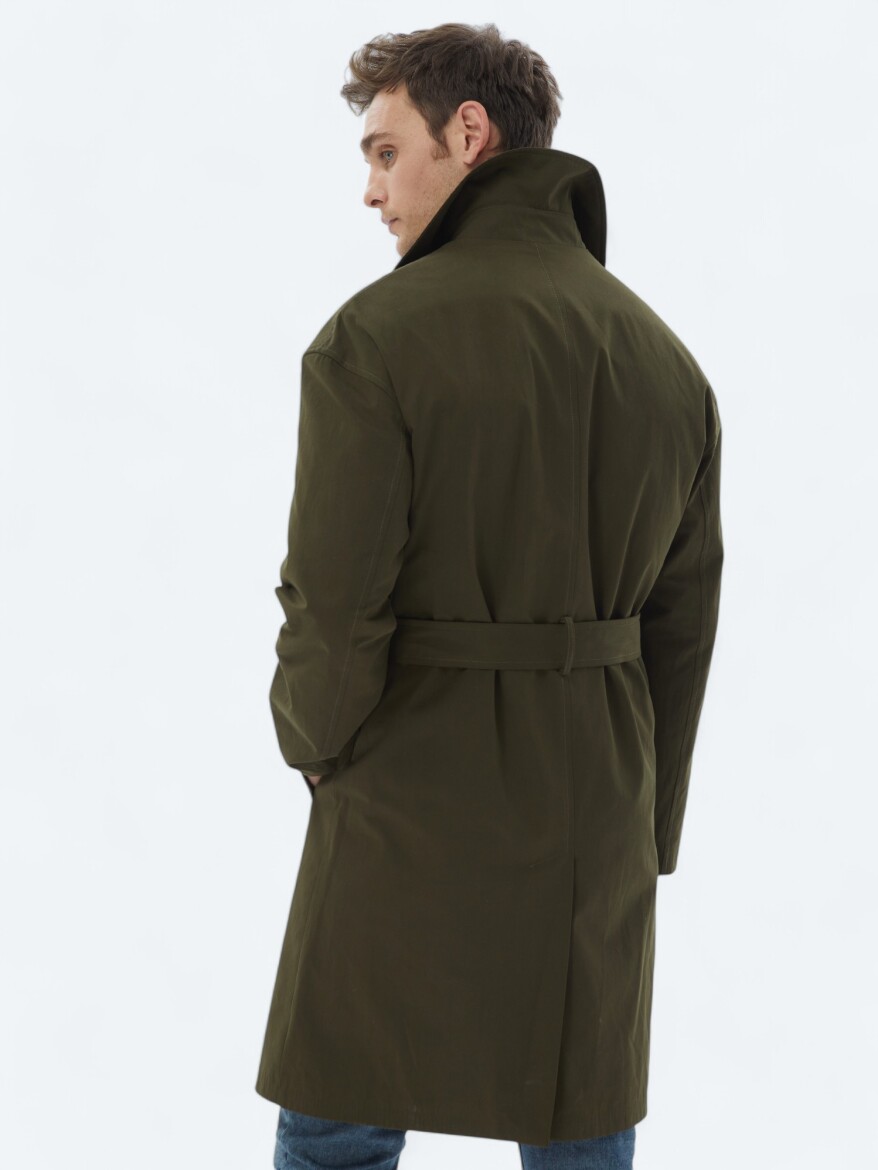 Khaki Oversize Fit Double Breasted Collar Casual Weaving Rain Coat - 6