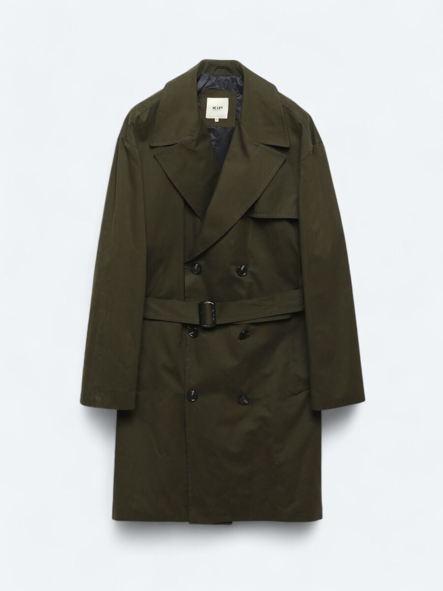 Khaki Oversize Fit Double Breasted Collar Casual Weaving Rain Coat - 7