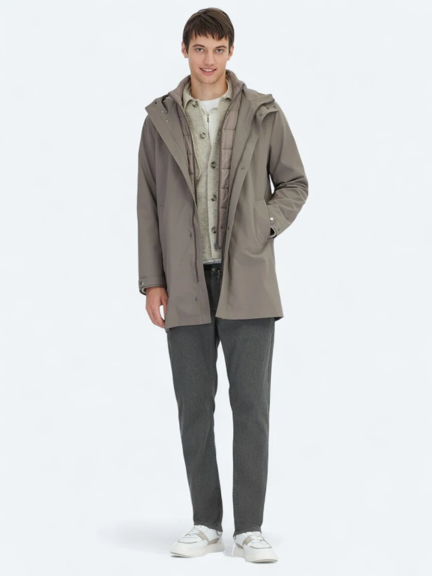 Khaki Oversize Fit Double Breasted Collar Casual Weaving Rain Coat - KİP