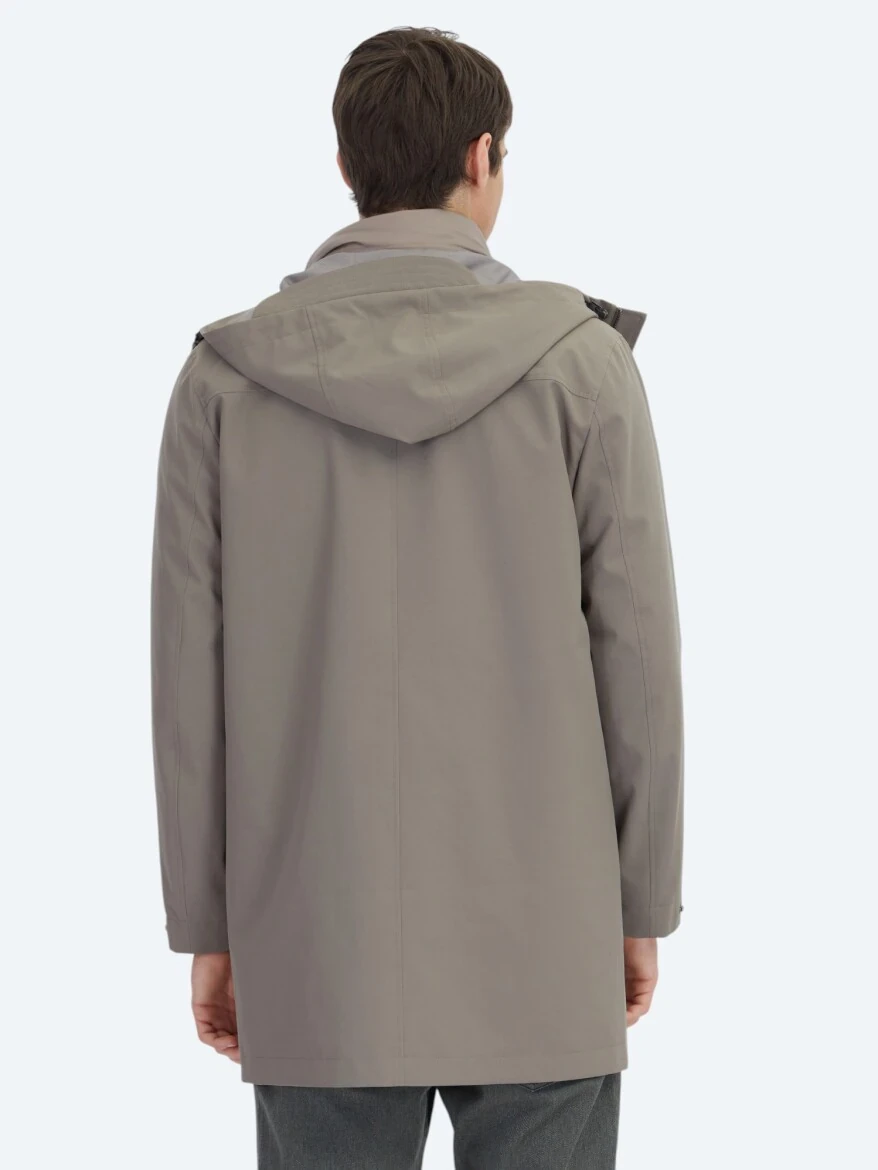 Khaki Oversize Fit Double Breasted Collar Casual Weaving Rain Coat - 8