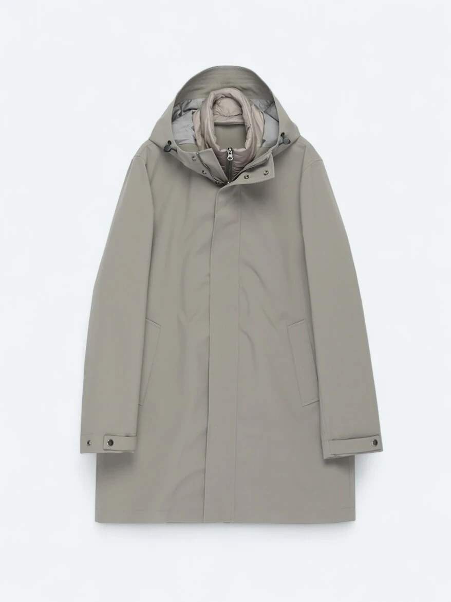 Khaki Oversize Fit Double Breasted Collar Casual Weaving Rain Coat - 9