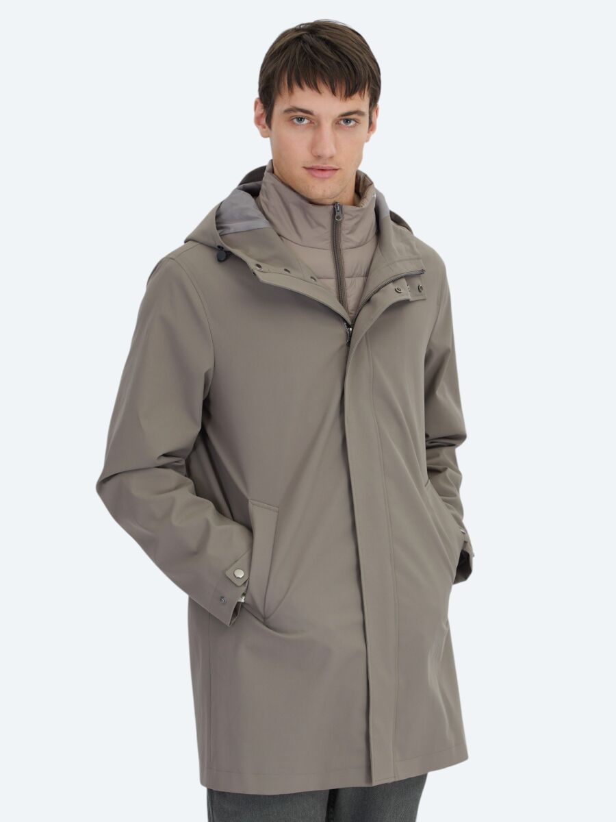 Khaki Oversize Fit Double Breasted Collar Casual Weaving Rain Coat - 3