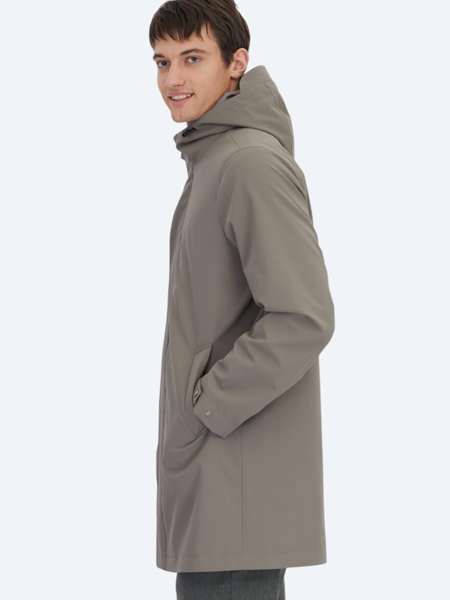 Khaki Oversize Fit Double Breasted Collar Casual Weaving Rain Coat - 4