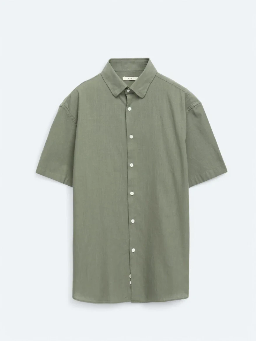 Khaki Oversize Fit Weaving Casual 100% Cotton Shirt - 6