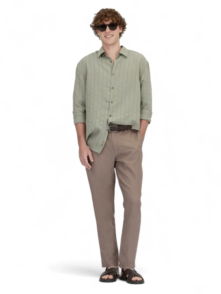 Khaki Oversize Fit Weaving Casual Shirt - 2
