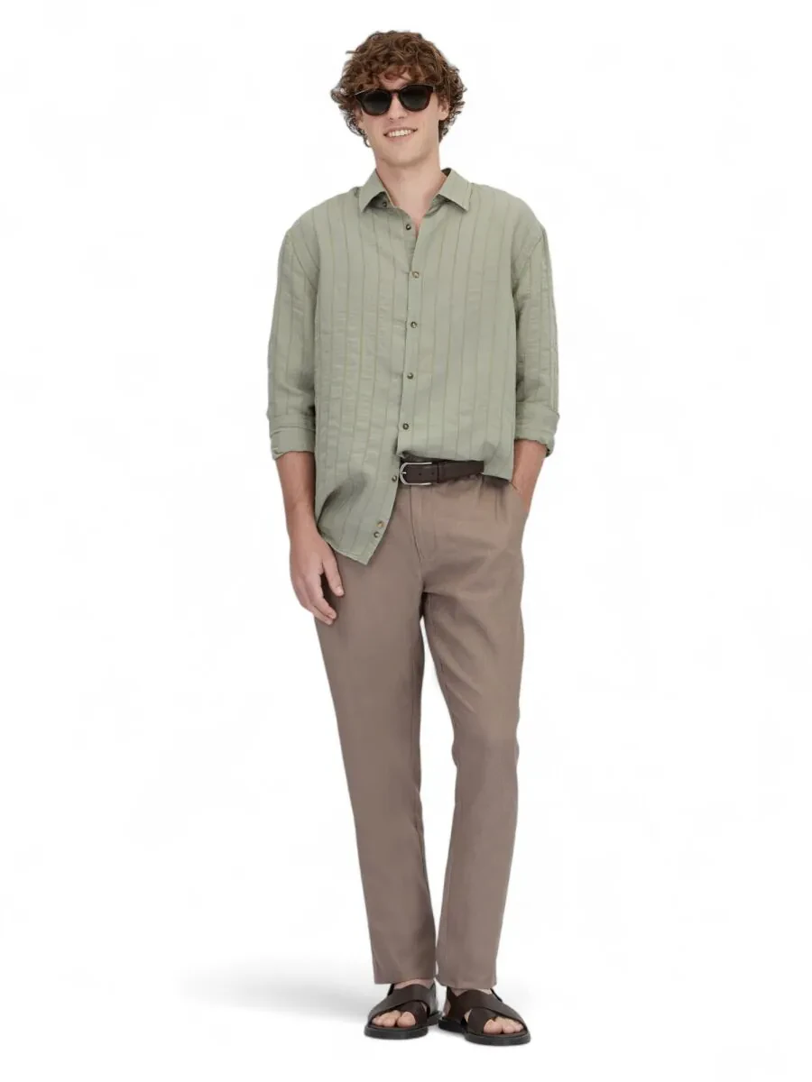 Khaki Oversize Fit Weaving Casual Shirt - 2