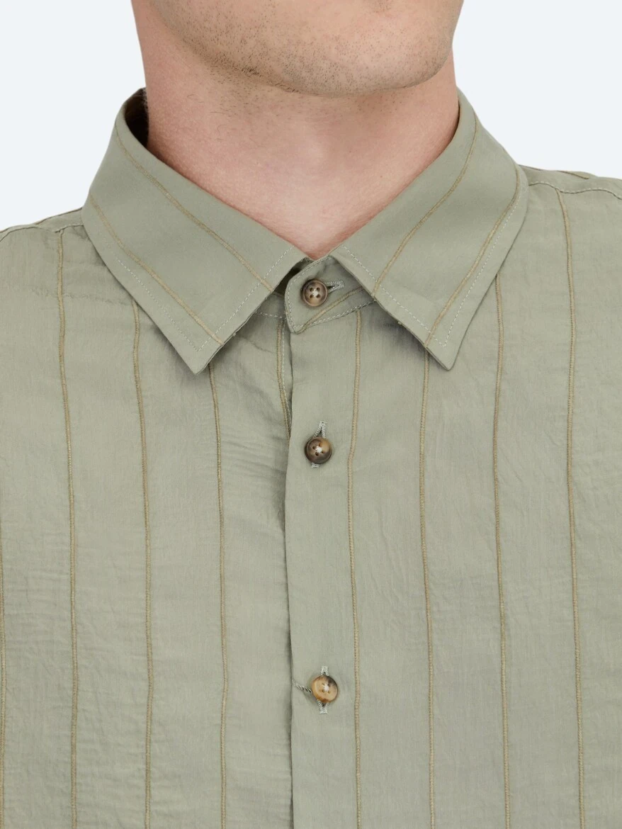 Khaki Oversize Fit Weaving Casual Shirt - KİP