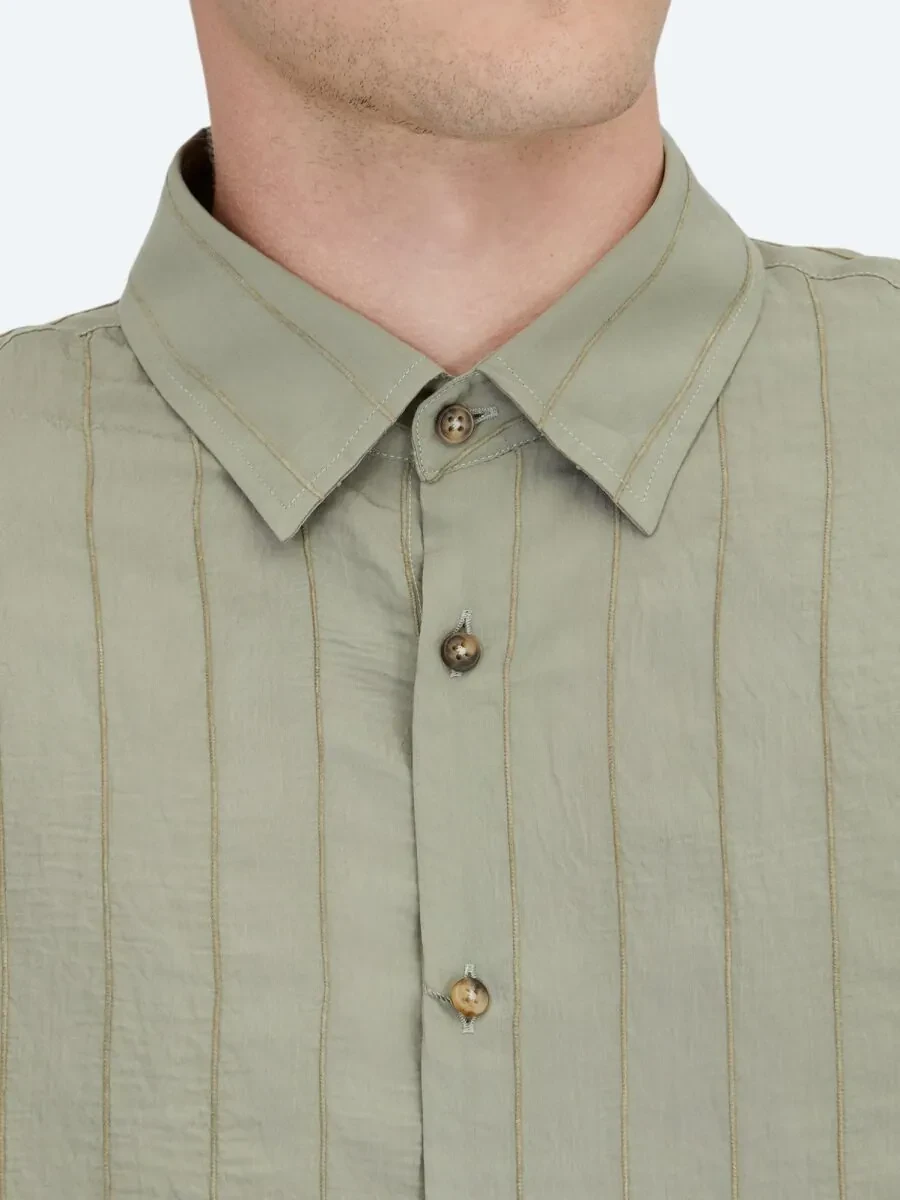 Khaki Oversize Fit Weaving Casual Shirt - 4