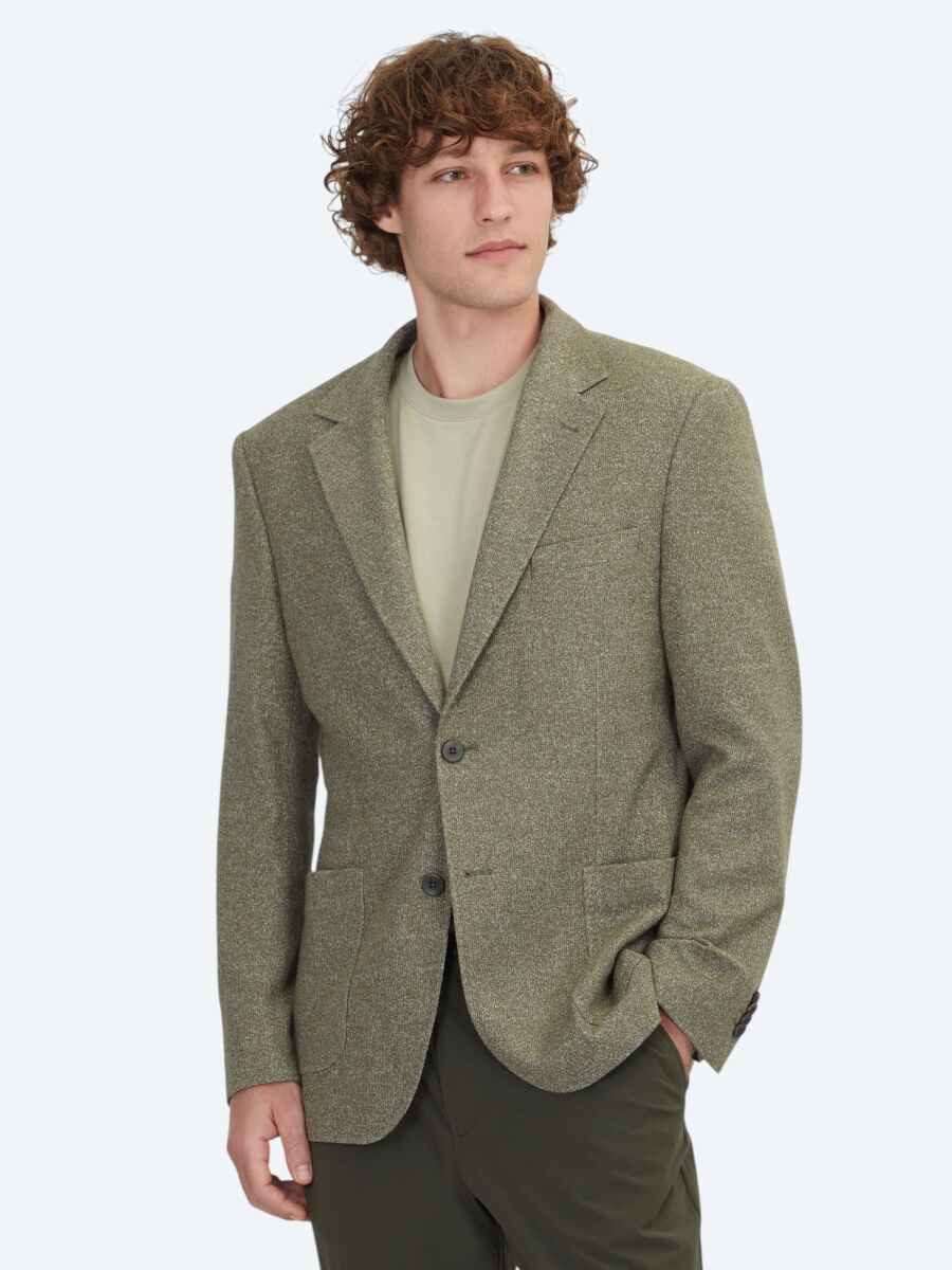 Khaki Patterned Modern Fit Cotton Blended Jacket - 1