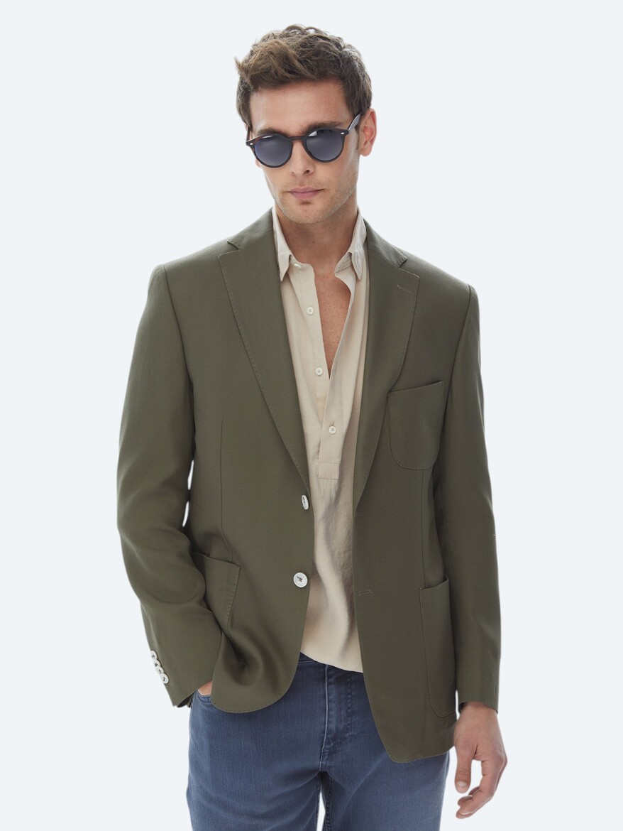 Khaki Patterned Modern Fit Jacket - KİP