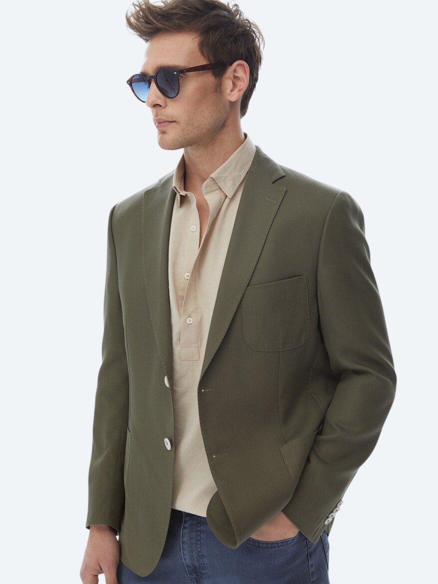 Khaki Patterned Modern Fit Jacket - KİP