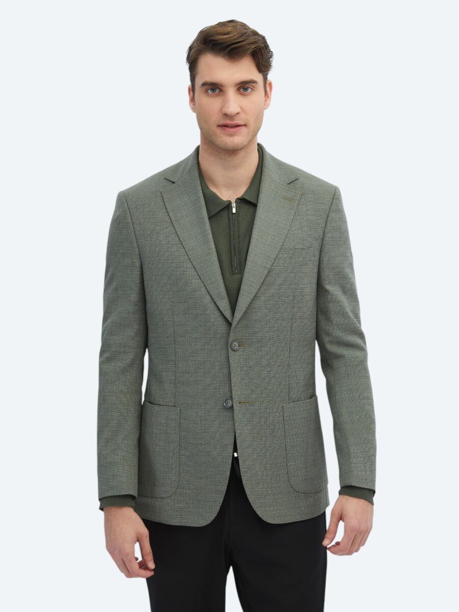 Khaki Patterned Modern Fit Jacket - 1