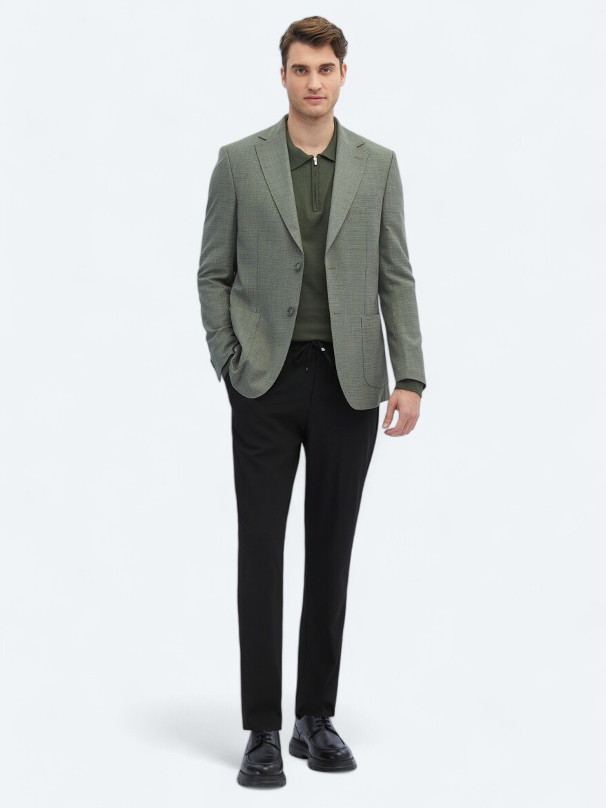 Khaki Patterned Modern Fit Jacket - 2