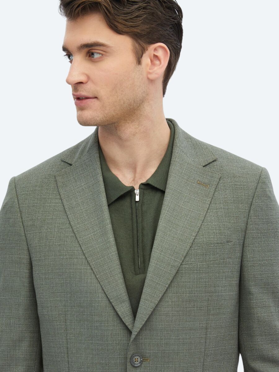 Khaki Patterned Modern Fit Jacket - 3