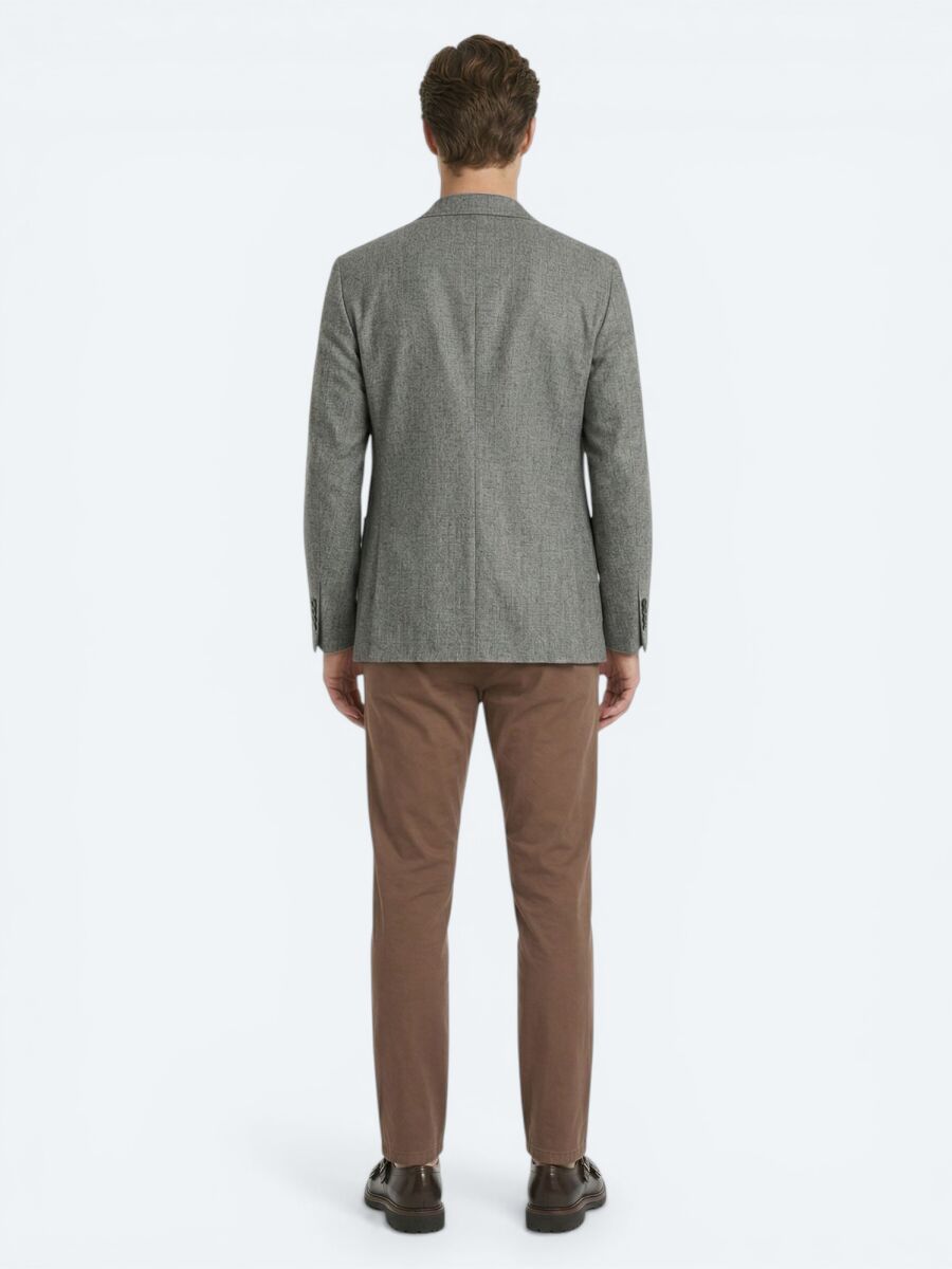 Khaki Patterned Modern Fit Linen Blended Jacket - 5