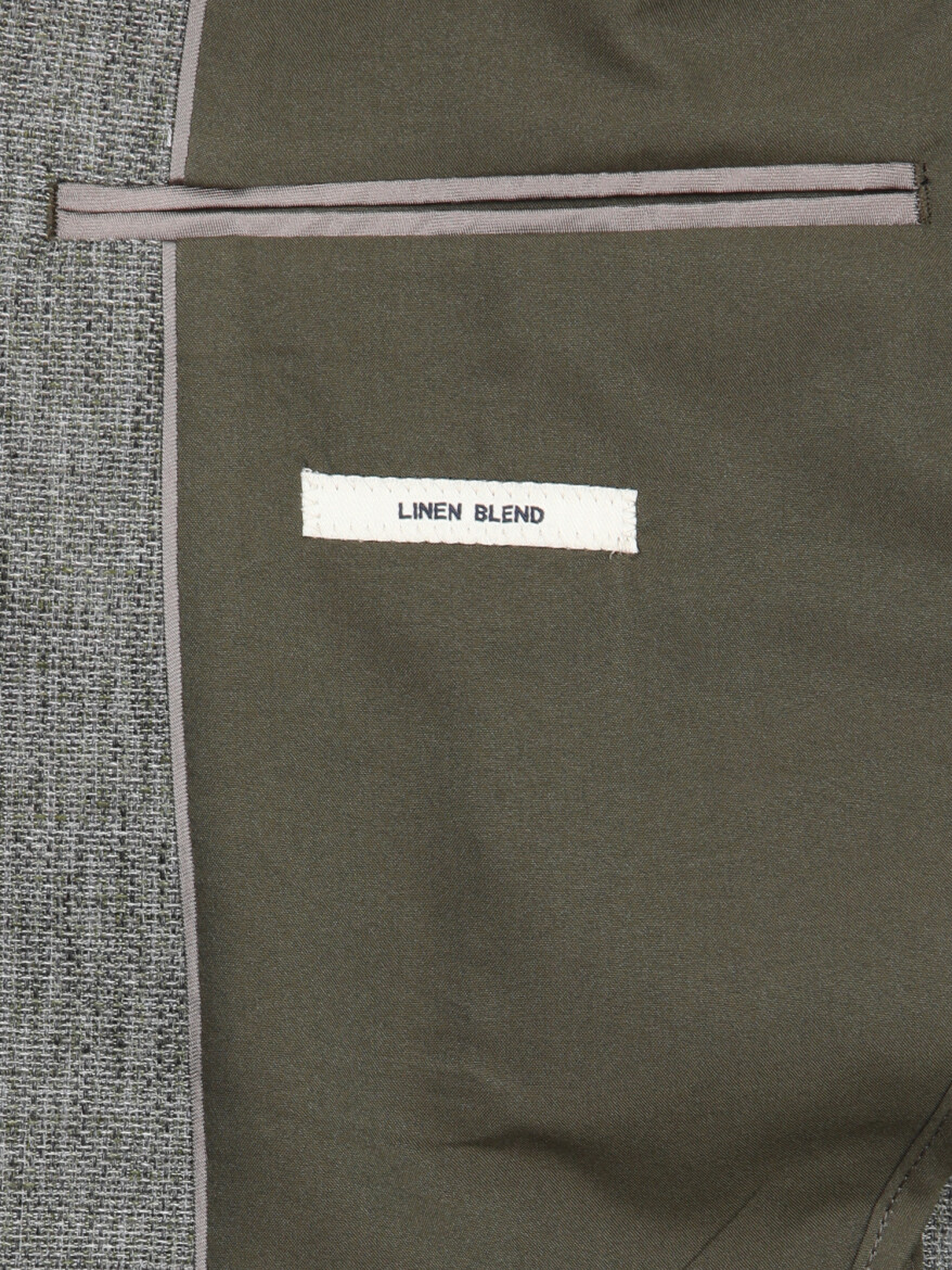 Khaki Patterned Modern Fit Linen Blended Jacket - 7