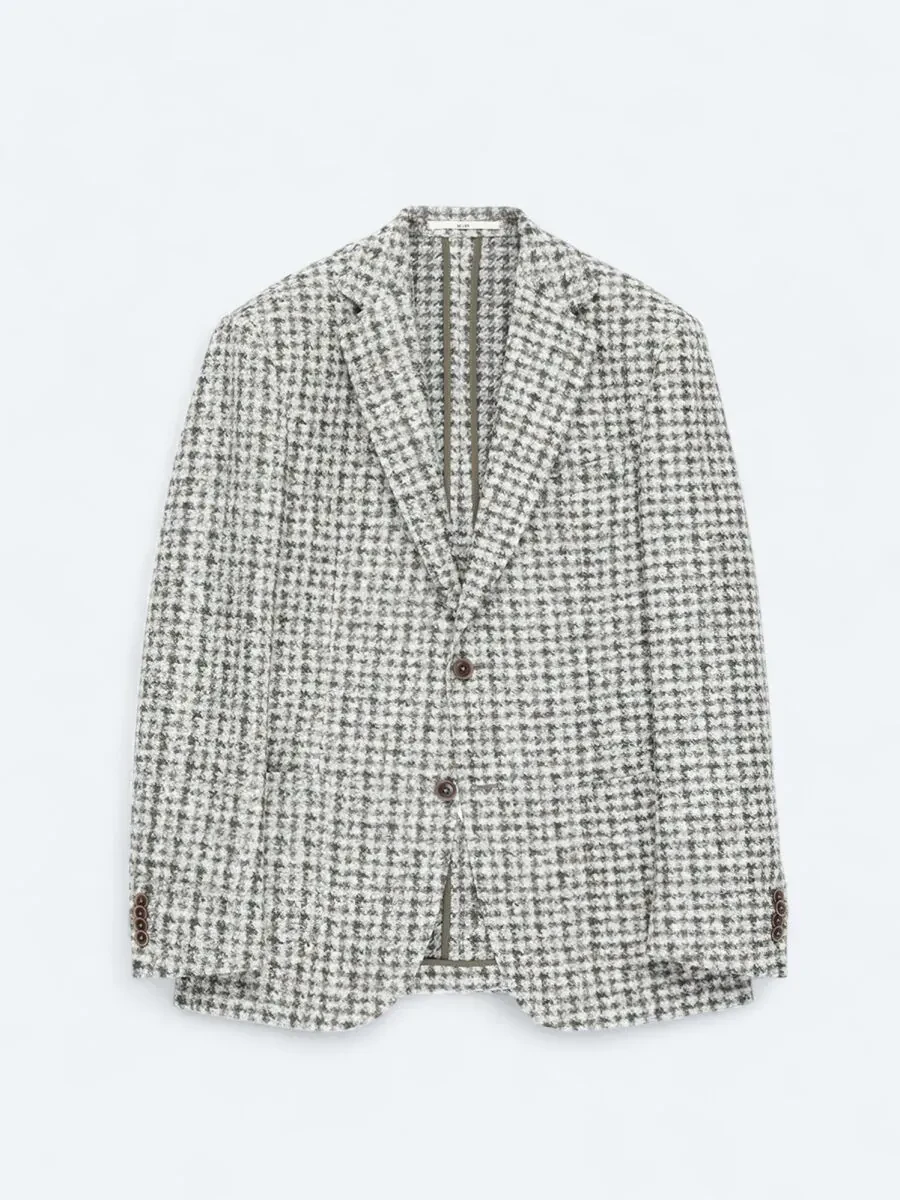 Khaki Patterned Modern Fit Wool Blended Jacket - 7