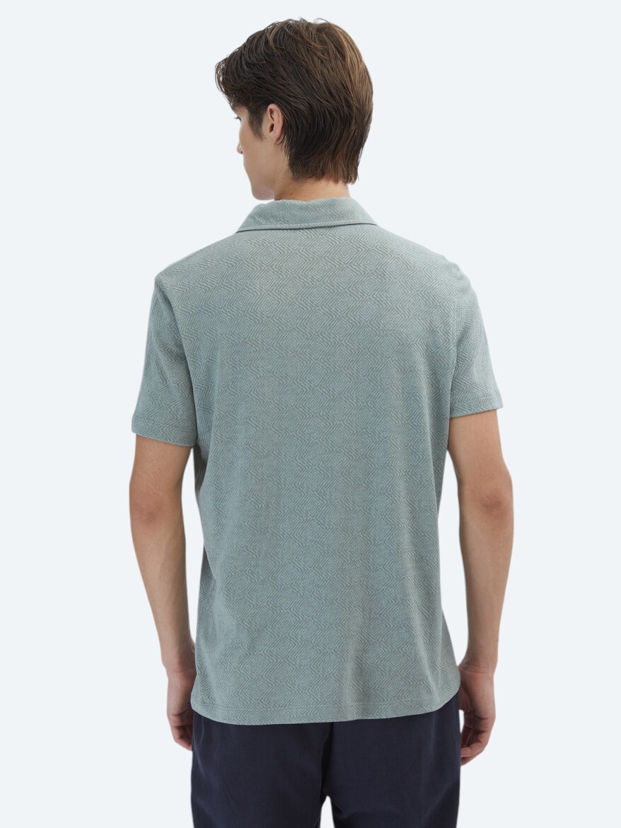Khaki Patterned Polo Neck Cotton Blended T-Shirt - 7