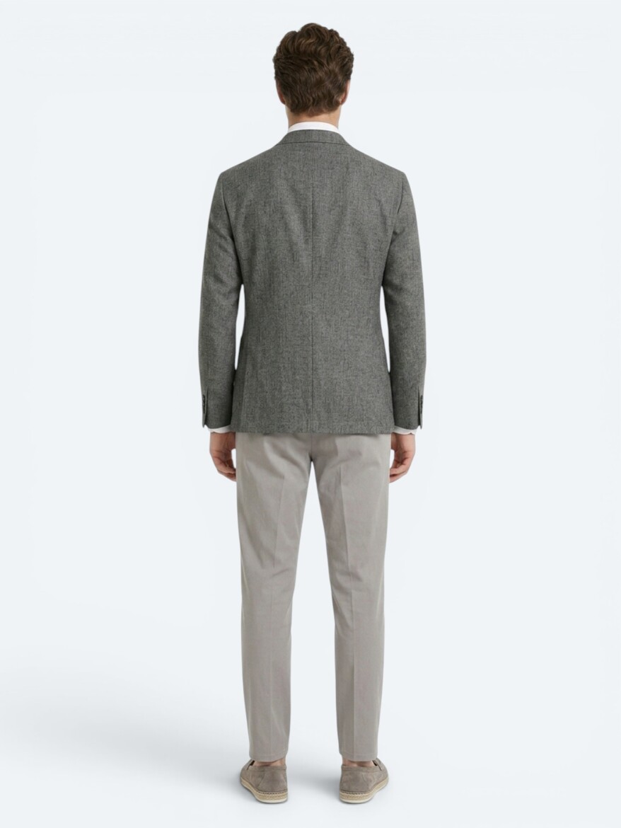 Khaki Patterned Regular Fit Linen Blended Jacket - 5