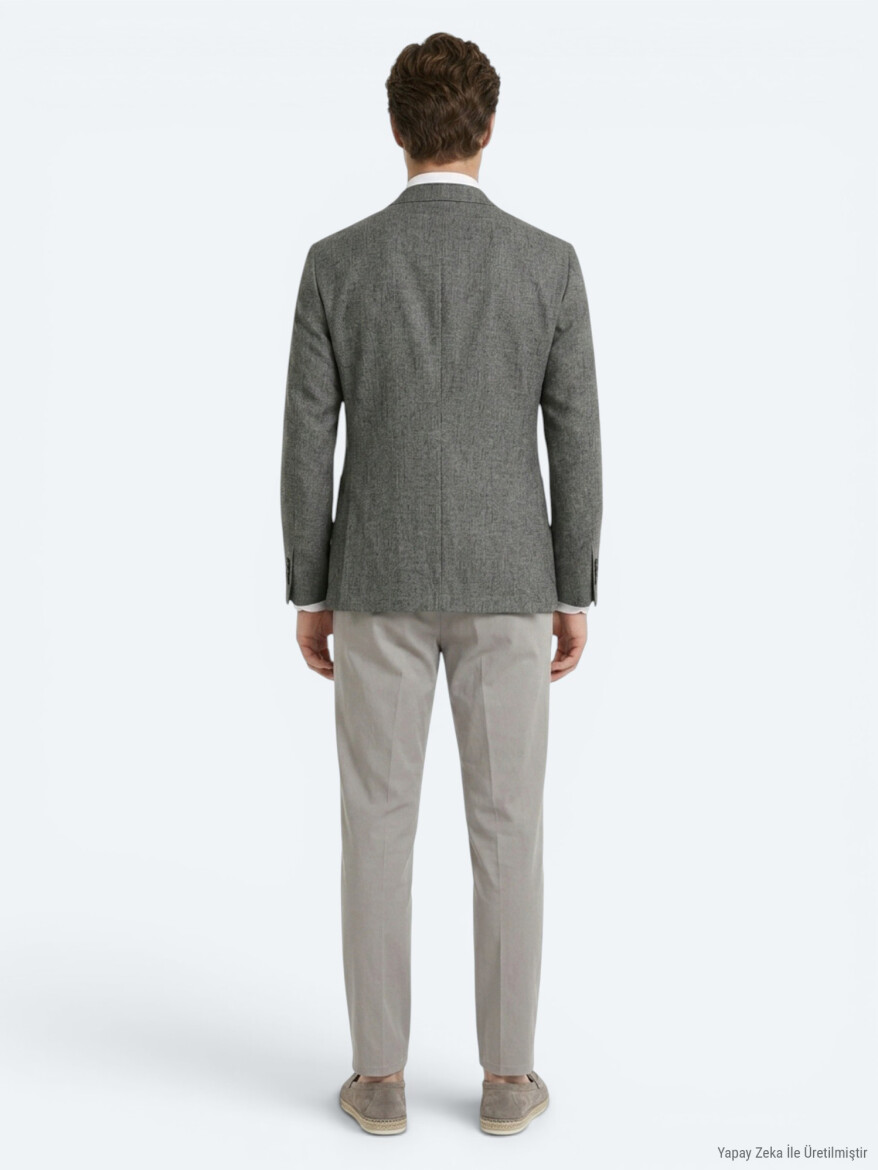 Khaki Patterned Regular Fit Linen Blended Jacket - 5