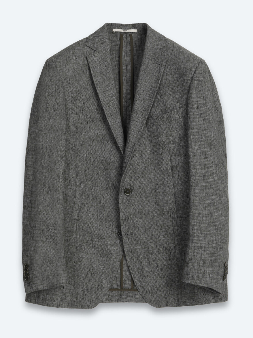 Khaki Patterned Regular Fit Linen Blended Jacket - 6