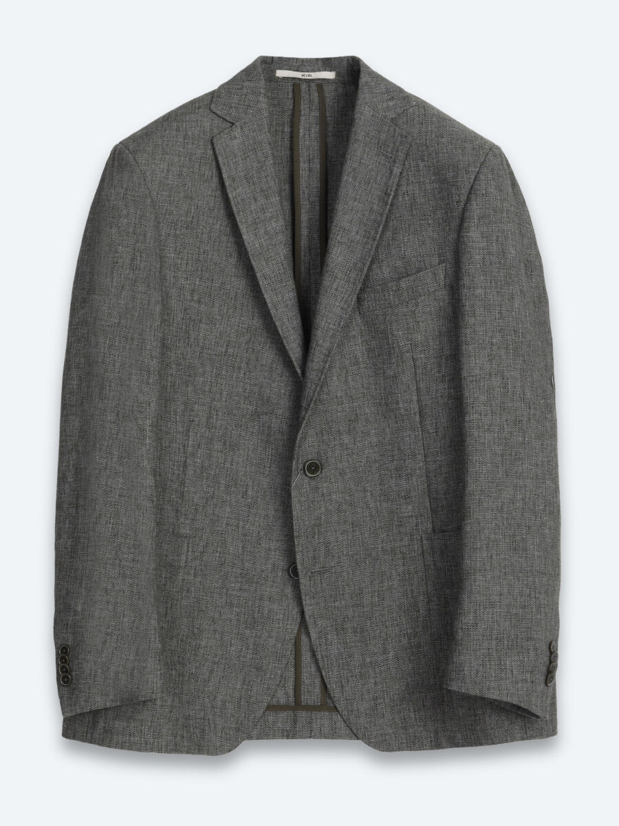 Khaki Patterned Regular Fit Linen Blended Jacket - 6